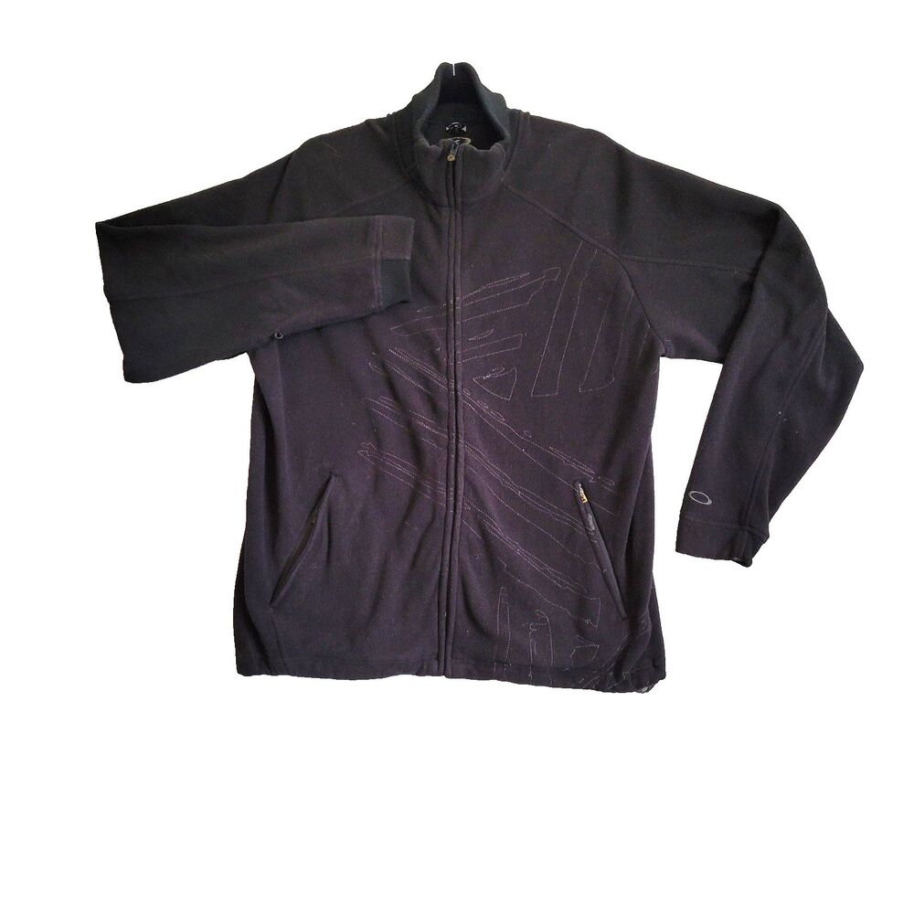 Vintage Oakley Fleece Jacket Men Medium Black Y2K Streetwear Full Zip